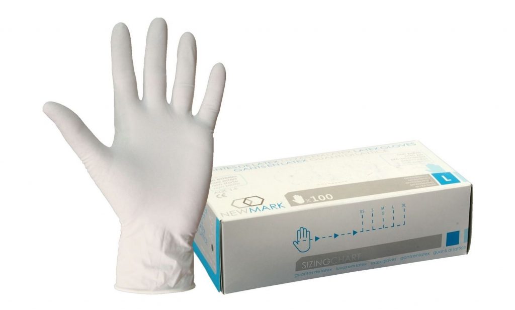 caja de 100 unidades de guantes de látex con polvo
