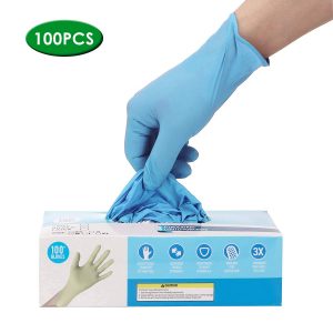 caja de guantes de látex de color azul marca hizek