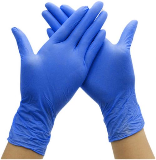 guantes azules de nitrilo